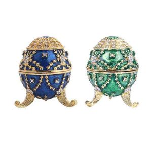 Luxury Green Faberge Easter Egg Russian Royal Case Leg Smyckeslåda Hållare för halsbandarmband bordsdekoration H2205058770213