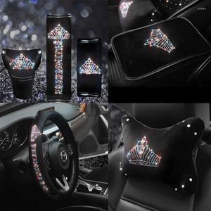 Steering Wheel Covers Crystal Diamond Car Crown Handbrake Gear Cover Seat Belt Shoulder Headrest Pads Auto Interior Accessories