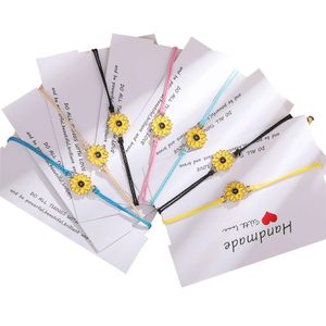 Charm Bracelets Wish Card Sunflower Braided Bracelet For Women Adjustable Stock Wristband Rope Friendship Jewelry Drop Delivery Brace Dhevt