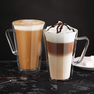 Mokken Ecooee 2pcs 450 ml dubbele muur mok set latte macchiato koffieglazen met handgreep espressobeker voor melkkannen Nespresso Cup 221114
