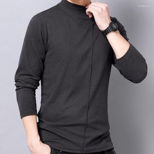 Men's T Shirts Warm Jacket Men High-neck Long-sleeved T-shirt Fall/winter Bottoming Teeshirt Stretch Skin-friendly Fleece Texture Mens