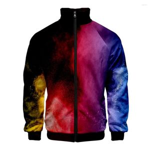 Jackets masculinos Moda Hip Hop Raglan Color Smoke 3D Print Zipper Windbreaker Men/Boys Stand Collar Slave Longa