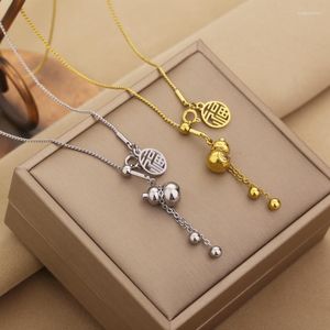 Pendant Necklaces Chinese Ethnic Style Gold Color Stainless Steel Titanium Gourd Necklace For Women Wedding Accessories Drop