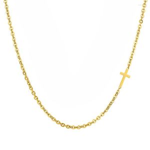 Hänge halsband guld kors halsband för kvinnor enkla kvinnliga små små i sidled hängen färg rostfritt stål mode smycken gåva