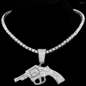 Chains Hip Hop Bling Full Rhinestones Gun Shape Pendant Necklace For Men Women 5MM Iced Out Crystal Chain Trendy Jewelry Gift