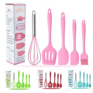 Os conjuntos de ferramentas de cozinha de 5pcs/lot de silicone incluem pequenos raspados raspando o grande raspador de ovos espátula para assar e misturar atacado aa