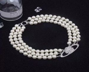Saturnalhalsband Pearl Beaded Diamond Tennis Necklace Woman Silver Plating Triple Chains Vintage Trendy Style Desigenr Jewelry9997172