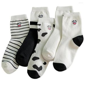 Men's Socks 5 Pairs Embroidery Cow Middle-tube Mid-calf Sock Cotton Girl