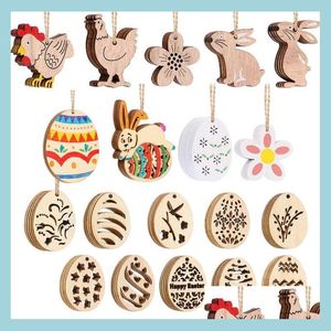 Party Decoration Creative Easter Wood Hanging Pendant 6 Styles Egg Ornament Party Supplies Craft Diy Tag Drop Delivery Home Garden DHLCD