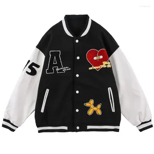 Men's Jackets Broken Heart Embroidery Varsity Jacket Coat Men Women Patchwork Hip Hop Streetwear Harajuku Retro Baseball Bomber Fashion