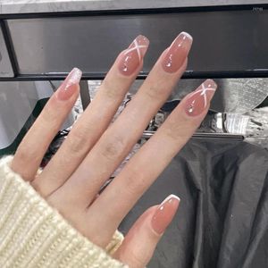 Künstliche Nägel, künstliche Nägel, 3D-Fake-Set, zum Aufdrücken, künstliche Ongles, wiederverwendbare Tipps, DIY-Maniküre-Zubehör, Nude-Glitzer-Acryl-Nagel-Set