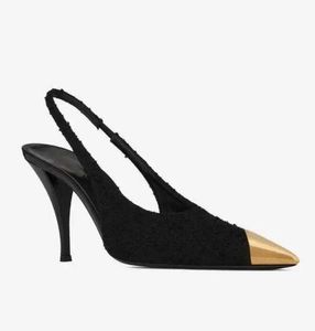 Роскошные женщины Vesper Sandals обувь Slingback насосы патентные кожа металлические пальцы кепку Lady Fashion High Heels Comfort Walking Вечерняя леди