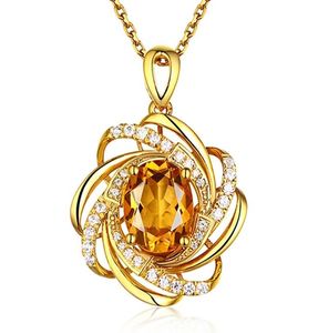 Real k Gold Karat Topaz Anh nger Frauen Luxus gelber Edelstein K Halskette Kristallschmuck Damen Accessoires