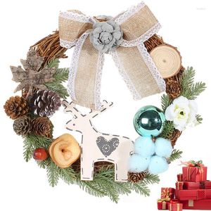 Flores decorativas Christmas Wreath Wreath Rustic Round Rattan Artificial Cedar Holding Garland Decoration Home Decor for