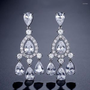 Dangle Earrings Uilz Romance Flowers Tassels Women's Bright Cubic Zircons Elegant Accessories Party Fashion Wedding Jewelry