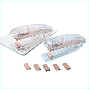 Staplers Stapler Durable Fashion Color Rose Gold Metal Transparent Manual For Office Accessories School Supplies 220510 Drop Deliver Dhbqo
