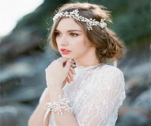 Свадебная свадебная подружка невесты, браслет тиары, белая пресноводная жемчужная аксессуары для волос ленты для хруста