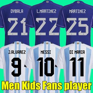 2022 Argentina Soccer Jerseys J Alvarez Dybala di Maria Martinez Maradona Football Shirt Men Kids Kits fans Player Version