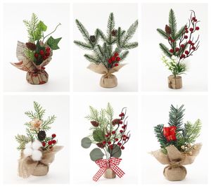 Wholesale Mini Christmas Tree Table Decorations 8" Small Artificial Trees with Red Berries Pine Cone Greenery Tabletop Centerpiece KD1