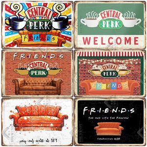 Central Perk Friends Coffee Coffee Vintage Tin Sign Metal Sign Decorativo Placa Retro Plate Cafe Cozinha Sala de estar Decoração de 20cmx30cm woo