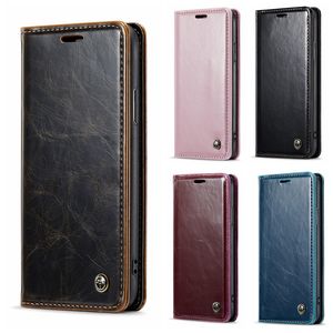 Caseme Closure Suck Leather Wallet Cases For Iphone 15 14 Pro Max Plus 13 12 11 X XS XR 8 7 6 Crazy Horse Business Holder Flip Cover Magnetic Credit ID Card Slot Pouch