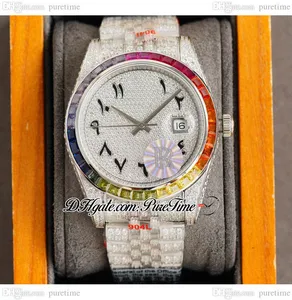 RF 41MM 126334 ETA A2824 Automatyczna męska zegarek Rainbow Bezel 904 Stal Paved Diamond Chile Black Arabic Script W pełni lodowany 904L Bransoletka ze stali nierdzewnej Puretyme E5