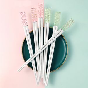 Amber Sakura Chopsticks Pink Cherry Blossom Sushi Återanvändbar matpinnar Kinesiska japanska koreanska matpinnar