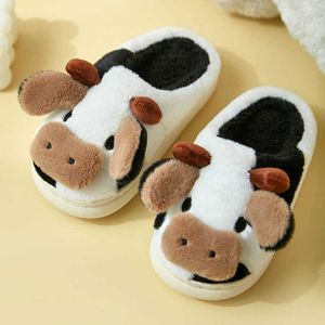 Тапочки Cute Milk Cow Пушистые меховые тапочки Женщины Мужчины Зимние теплые закрытые плюшевые домашние тапочки Kaii Kids Girl Boy Slides House Funny Shoes T221110