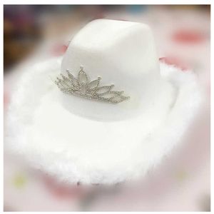 Beanie/Kafatası Kapakları Beyaz Tüy Fedora Şapkaları Kadın Kış İnekleri Caz ​​Şapkaları Kovboy Şapka Kış Kapağı Dekoratif Şapka Yün Caz Panama Şapkası Toptan T221013