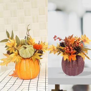 Decorative Flowers Artificial Pumpkin Gourd Berry Maple Fall Leaves Pine Cones For Table Home Decor