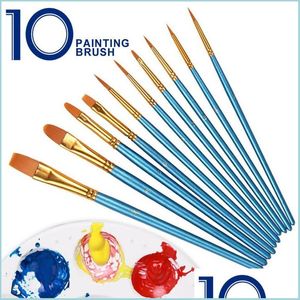 Painting Supplies 10Pcs Set Paint Brushes Round Pointed Tip Nylon Hair Artist Paintbrushes For Acrylic Oil Watercolor Face Nail Art Dhdzv