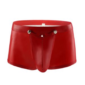 Underpants Sexy Men Plus Size Open Hollow Out Boxers Faux Leather Stage U Convex Pouch Gay Wear Underwear COCK Ring Jockstrap F15