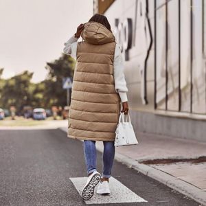 Women's Vests Vest Overcoat Chic Long Type Hooded Warm Cotton Puffer Waistcoat Loose Winter