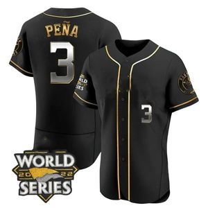 2022 WORLD SERIES Champions Jeremy Pena 3 Bregman 2 Jersey Black Gold Color Button Up Sydd baseballtröja storlek S-XXXL med WS Patch