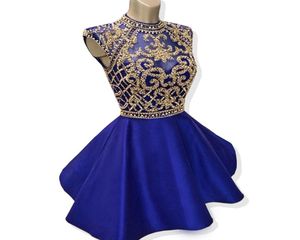Sparkly Short Homecoming jurken Aline High Neck Cap Sleeve Backless Royal Blue th Grade Graduation Dresses Prom GOW9235434