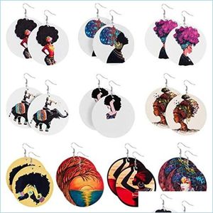 Charm African Wooden Earrings Ins Handmade Ethnic Africa Pattern Print Wood Drop Queen Girls Jewelry Hoop Delivery Dhsc6
