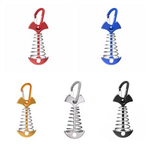 Spring Fishbone Deck Carabiners Pinns Tält Stakes Ackning Anchor Wind Rep Buckle Fixed Nails Outdoor Shelter Camping Hooks MJ1105