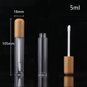 100pcs/lot 5ml Empty Natural Bamboo Lip Gloss Tubes DIY Lip Balm Bottles Vials Cosmetic Makeup Travel Containers with Wand