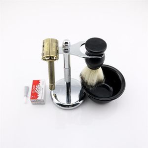 Weishi Butterfly Safety Razor Long Handle Silvery Gun Color Color Bronze両面安全カミソリ1セットロットNew296M