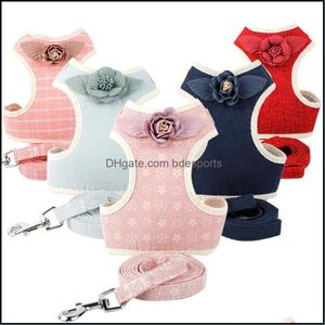 Hundehalsbänder Leinen Mode Blume Haustier Geschirr Hundeleine Set Air Nylon Mesh Welpe Kleine Hunde Katze Weste Kleidung Zubehör 4981 Q2 Dhu9R