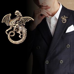 Broschen Vintage Männer Drachen Brosche Luxus Metall Anstecknadeln Abzeichen Für Mann Anzug Kragen Zubehör Gold Silber Herren Schmuck