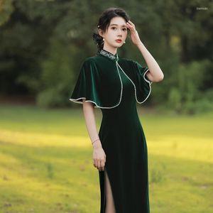 Abbigliamento etnico 2022 Autunno Abito Cheongsam in Velluto Oro Retro Versione Migliorata Plus Size Qipao Cinese Classico Lungo Mujer