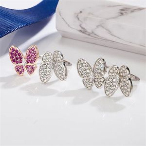 Oregelbunden diamantring S925 Sterling Silver Lucky Designer Pärlemor Butterfly Open Style Dammode Ring Box
