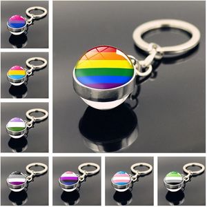 Bomboniera Gay Pride Bandiera arcobaleno Portachiavi Lesbiche LGBT Pride Cupola di vetro Ciondolo a doppia faccia Coppia Regalo di San Valentino RRA506