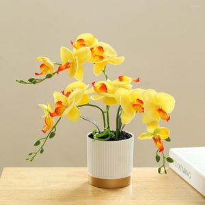 Decorative Flowers 3 Heads Artificial Butterfly Orchid Bonsai Simulation Fake Potted Plants For Home Bedroom Living Room Decoration