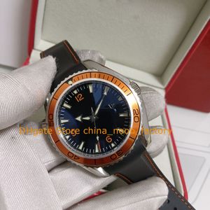 Con scatola Orologio da uomo automatico Mens 42mm Quadrante nero Planet Orange Bezel 600M Bracciale in gomma 007 Orologi meccanici sportivi in acciaio inossidabile