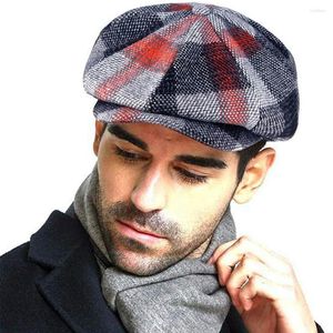 Berets Wool Sboy Caps Men Women Vintage Tweed Octagonal British Style Male Plaid Patchwork Beret Hat Flat Ivy Cabbie Cap