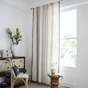Curtain Boho Living Room Curtains Geometric Semi-Blackout Tassel 1 Panels Farmhouse Style For Bedroom