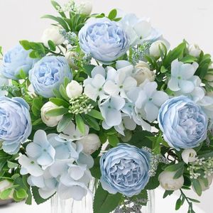 Decorative Flowers Dried Flower Camellia Artificial Silk Hydrangea Peony Fake Plastic Wedding Bouquet Road Guide