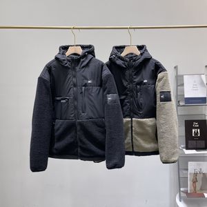 Jackets de inverno de outono para homens com capuz com casaco de lã com capuz bordado de dois lados casaco de cais de vento para masculino